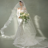 影楼主题服装 情侣写真拍照长礼服复古光影油画风鱼尾蕾丝婚纱 新款