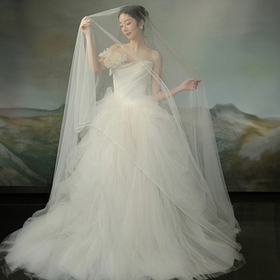 影楼主题服装 情侣写真摄影礼服室内韩版 旅拍拖尾抹胸花朵婚纱 新款