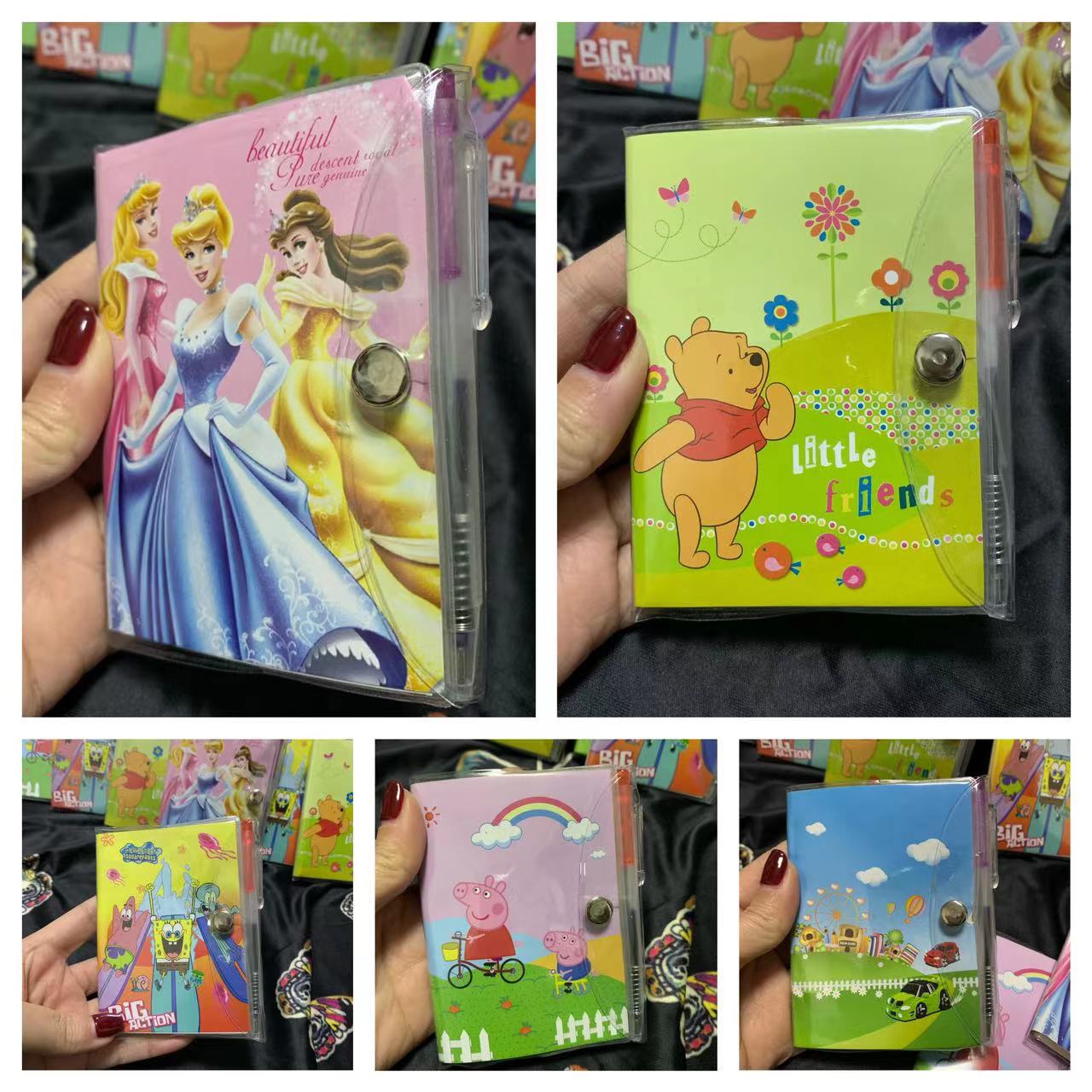 小小卡通本子透明胶面带钮扣连小笔小笔记本记录本放手袋小登记本