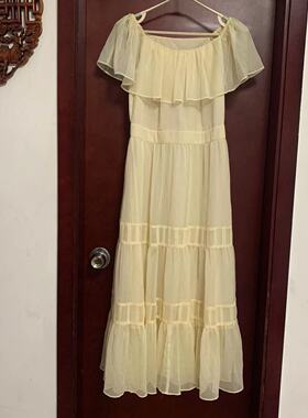 M码浅黄色纯色荷叶边套头款侧拉链连衣裙品牌断码捡漏价不退不换