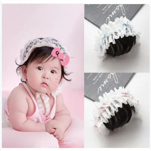 韩版婴儿发饰女宝宝可爱超萌假发发带婴幼儿百天不勒头蝴蝶结头饰