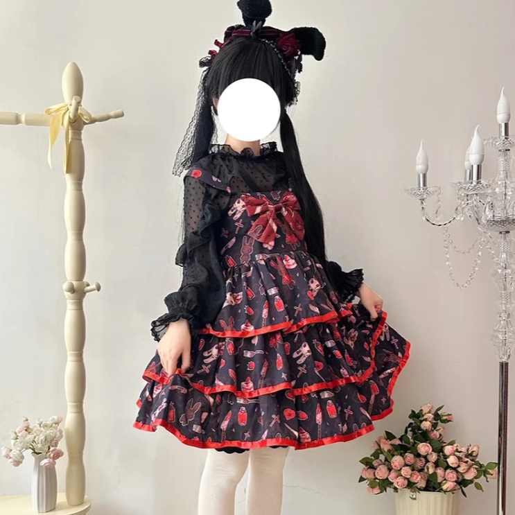 草莓爱丽丝洛丽塔连衣裙兔兔杀手三段裙裙子Lolita 学生jsk连衣裙