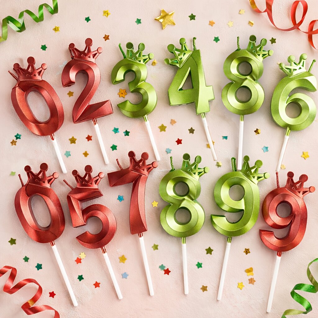 包邮10个红绿色皇冠数字蜡烛蛋糕装饰插件歌剧院钻石0-9生日蜡烛