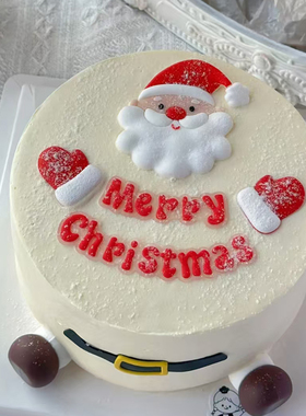 软胶圣诞老人蛋糕装饰红色MerryChristmas字母摆件圣诞节主题插件