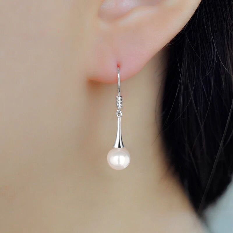 Shell Pearl Earring Pendant 925 pure silver ear nail lady long ear jewelry retro Korean temperament versatile anti allergy