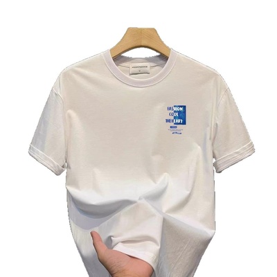 夏季超火潮流短袖T恤男装简约休闲上衣2025新款宽松青少年半袖衫