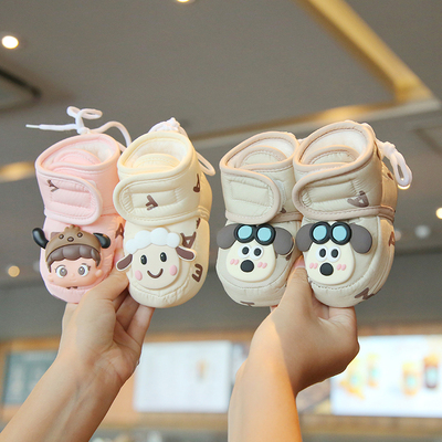 婴儿秋冬棉鞋宝宝软底不掉学步鞋袜套保暖加绒厚毛线鞋男女童脚套