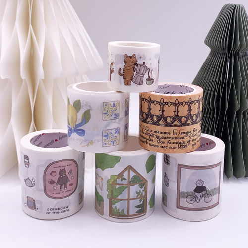 手帐胶带造景韩版贴纸图案模切 人物风景简约打底实用彩色整卷diy