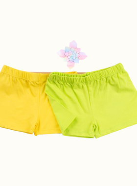 儿童超短裤安全裤防弹力超柔纯棉平角体操舞蹈童四角绿黄色打底裤