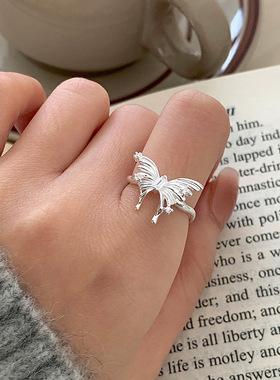 蒂奇实拍ins风不规则感立体蝴蝶戒指女925纯银冷淡风时尚开口指环