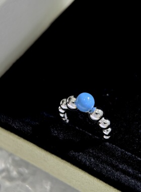 S925纯银 米珠绿松石小众轻奢小圆珠边珠珠精致戒指新中式