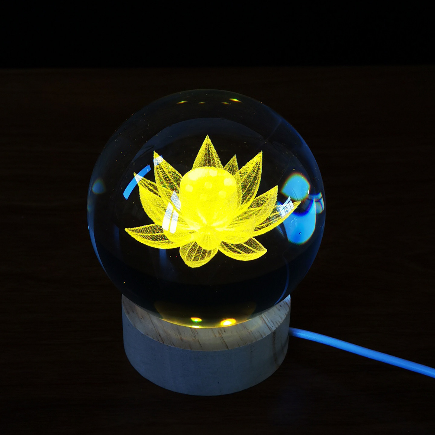 水晶球七彩莲花灯佛供灯家用供佛前灯观音灯神台灯迷你荷花小夜灯