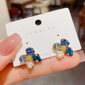 小众手工款 水晶花瓣耳钉设计感轻奢百搭银针耳环2024年新款 潮耳饰