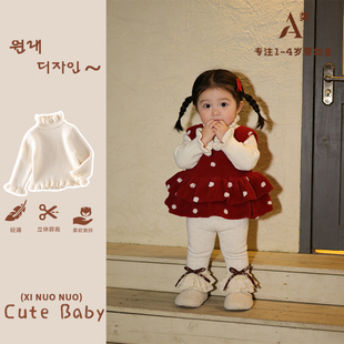 女童红色毛衣女宝宝外套冬装保暖针织开衫儿童冬季拜年服周岁礼服