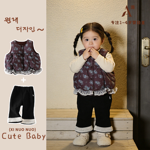 女童套装冬装新款洋气儿童夹棉马甲宝宝加绒卫裤子冬季婴幼儿套装