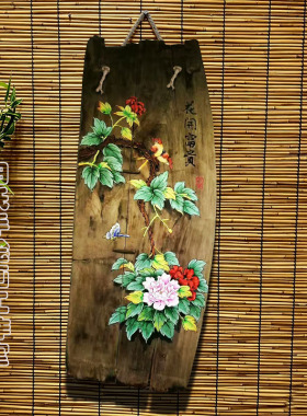 手绘老风化木板画复古怀旧实木装饰挂件仿古墙面墙壁挂饰茶室酒店