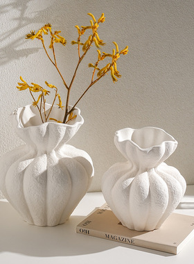 鱼头法式侘寂花瓶白色高级感摆件客厅桌面家居复古艺术装饰花器