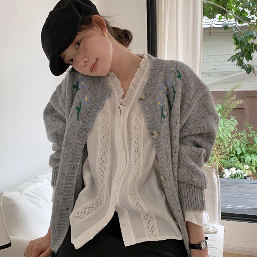 【cuckoo】韩国官网代购 立体彩色钩花毛针织开衫 beginning