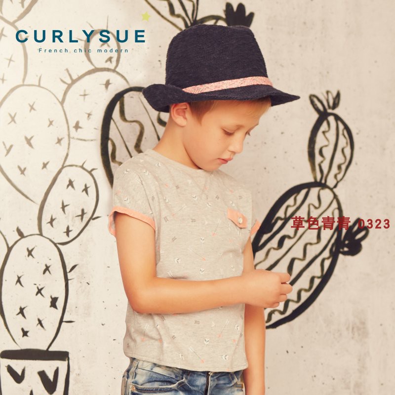 curlysue韩国圆领印花男童短袖