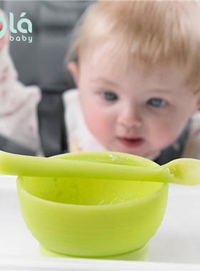 美国olababy/欧拉宝贝 婴儿童宝宝硅胶软勺子学吃饭辅食勺蒸煮碗