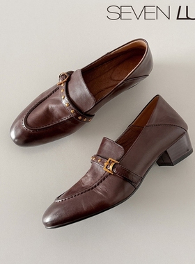 SEVEN LUNA~国内正品2026春季老钱风铆钉乐福鞋粗跟单鞋女SLWC754