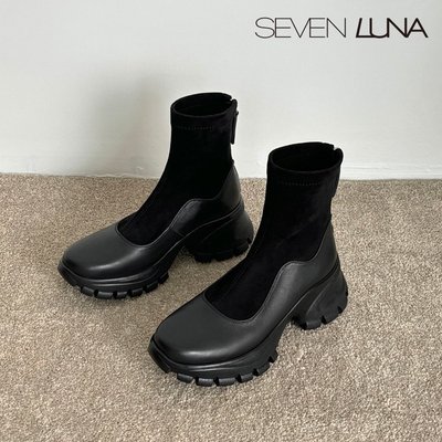 SEVEN LUNA~国内正品2025秋冬拼接厚底弹力瘦瘦休闲短靴女SLXD353