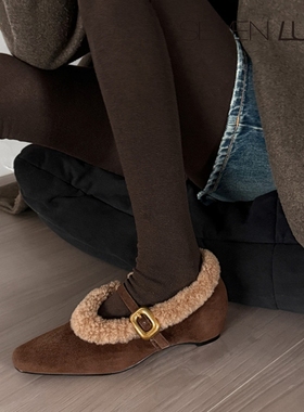 SEVEN LUNA~国内正品2025冬加绒玛丽珍鞋内增高保暖棉鞋女SLWC714