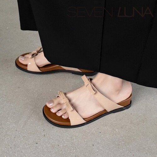SEVEN LUNA~国内正品2026夏季蝴蝶结一字拖厚底外穿凉鞋女SLDQ537