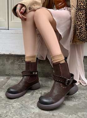 SEVEN LUNA~国内正品2025秋冬复古擦色马丁靴厚底短靴女SLMK600