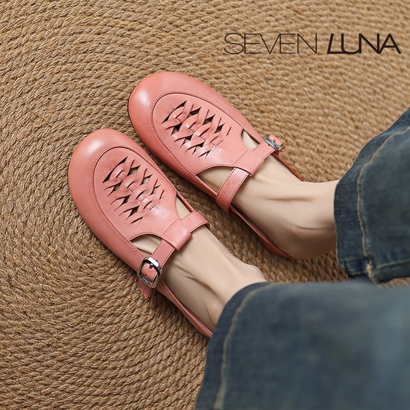 SEVEN LUNA~国内正品2025春夏法式编织百搭外穿包头拖鞋女SLAS720