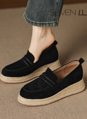 SEVEN LUNA~国内正品2025秋季草编厚底渔夫鞋休闲单鞋女SLDP080