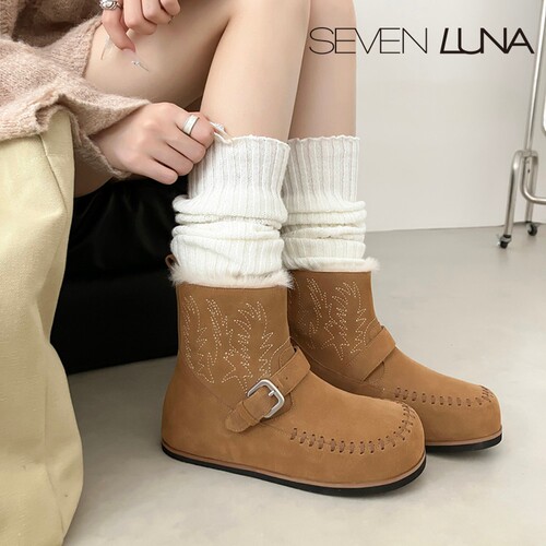 SEVEN LUNA~国内正品2025冬季复古雪地靴加绒加厚保暖靴女SLAN013