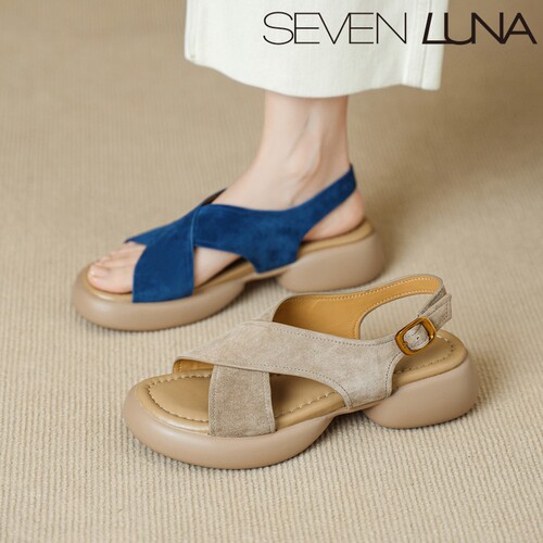 SEVEN LUNA~国内正品2026夏季踩屎感交叉带厚底外穿凉鞋女SLDT915