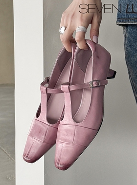 SEVEN LUNA国内正品~2026春季法式T带玛丽珍鞋中跟单鞋女SLFD122