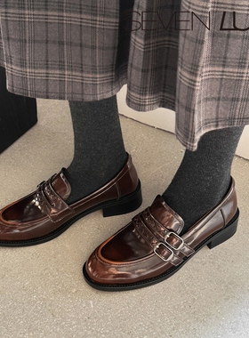 SEVEN LUNA国内正品~2026春季复古擦色乐福鞋小皮鞋单鞋女SLMK532