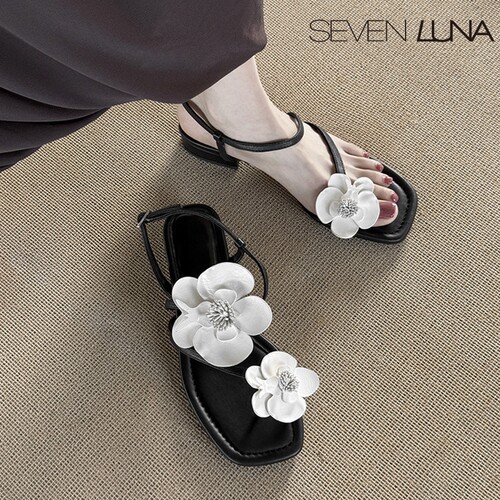 SEVEN LUNA~国内正品2025夏季度假风花朵夹趾平底凉鞋女SLDQ001