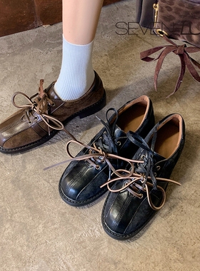 SEVEN LUNA~国内正品2025秋季英伦德训鞋小皮鞋粗跟单鞋女SLQY790