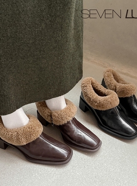 SEVEN LUNA~国内正品2025冬季复古毛毛鞋加绒保暖大棉鞋女SLWC730