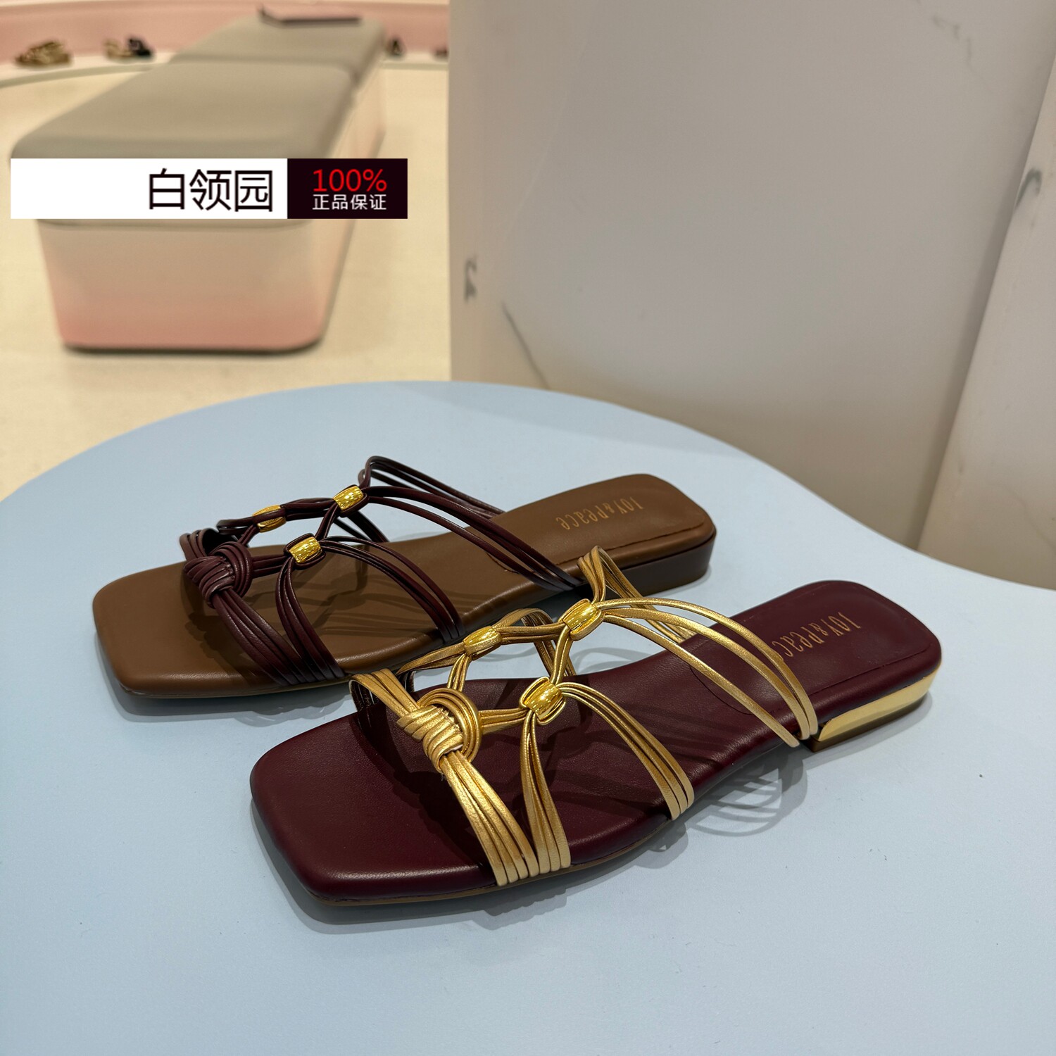 真美诗~莱茵河畔专柜正品2026夏季金叉编织粗跟罗马凉拖鞋女YQT62