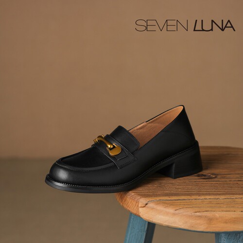 SEVEN LUNA~国内正品2025秋季英伦乐福鞋小皮鞋粗跟单鞋女SLYS072