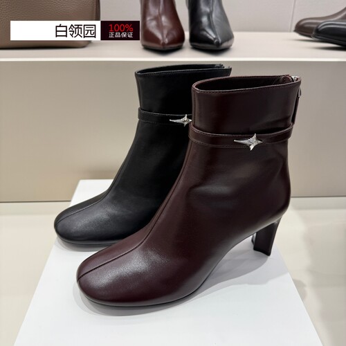 LE SAUNDA莱尔斯丹专柜正品2026秋冬百搭通勤粗跟短靴女7T46801