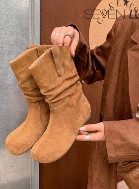 SEVEN LUNA~国内正品24秋冬复古勃肯靴西部靴内增高短靴女SLPD686