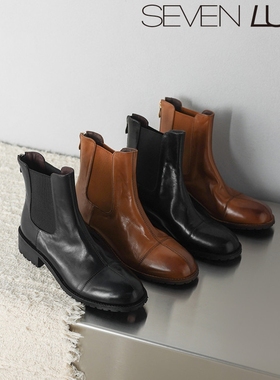 SEVEN LUNA~国内正品2025秋冬复古切尔西靴水洗牛皮短靴女SLWC448