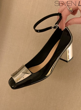 SEVEN LUNA~国内正品2023春夏气质名媛粗高跟玛丽珍单鞋女SLMK283
