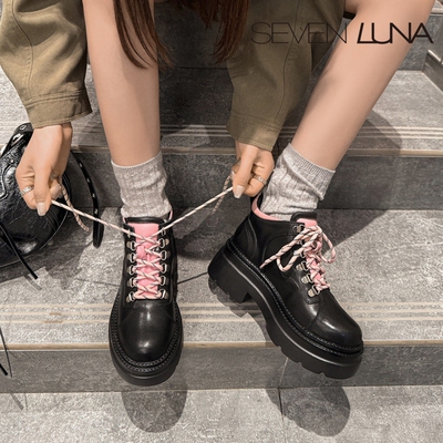 SEVEN LUNA~国内正品2025冬季学院风拼色马丁靴厚底短靴女SLXD527