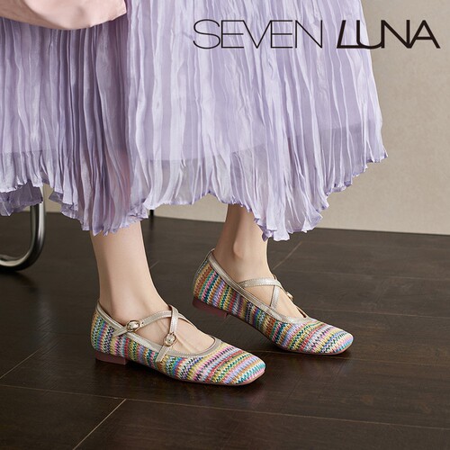 SEVEN LUNA~国内正品2026春夏彩虹网面玛丽珍鞋平底凉鞋女SLYS246