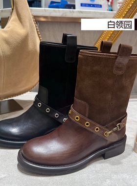 LE SAUNDA莱尔斯丹专柜正品2025秋冬朋克风机车靴短靴女6T37101