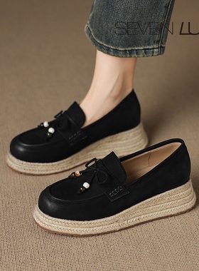 SEVEN LUNA~国内正品2025秋季草编厚底渔夫鞋休闲单鞋女SLDP081