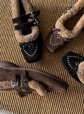 SEVEN LUNA~国内正品2025秋冬羊羔毛玛丽珍鞋棉鞋毛毛鞋女SLWC674