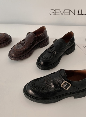 SEVEN LUNA~国内正品2025秋季英伦乐福鞋小皮鞋粗跟单鞋女SLQY719